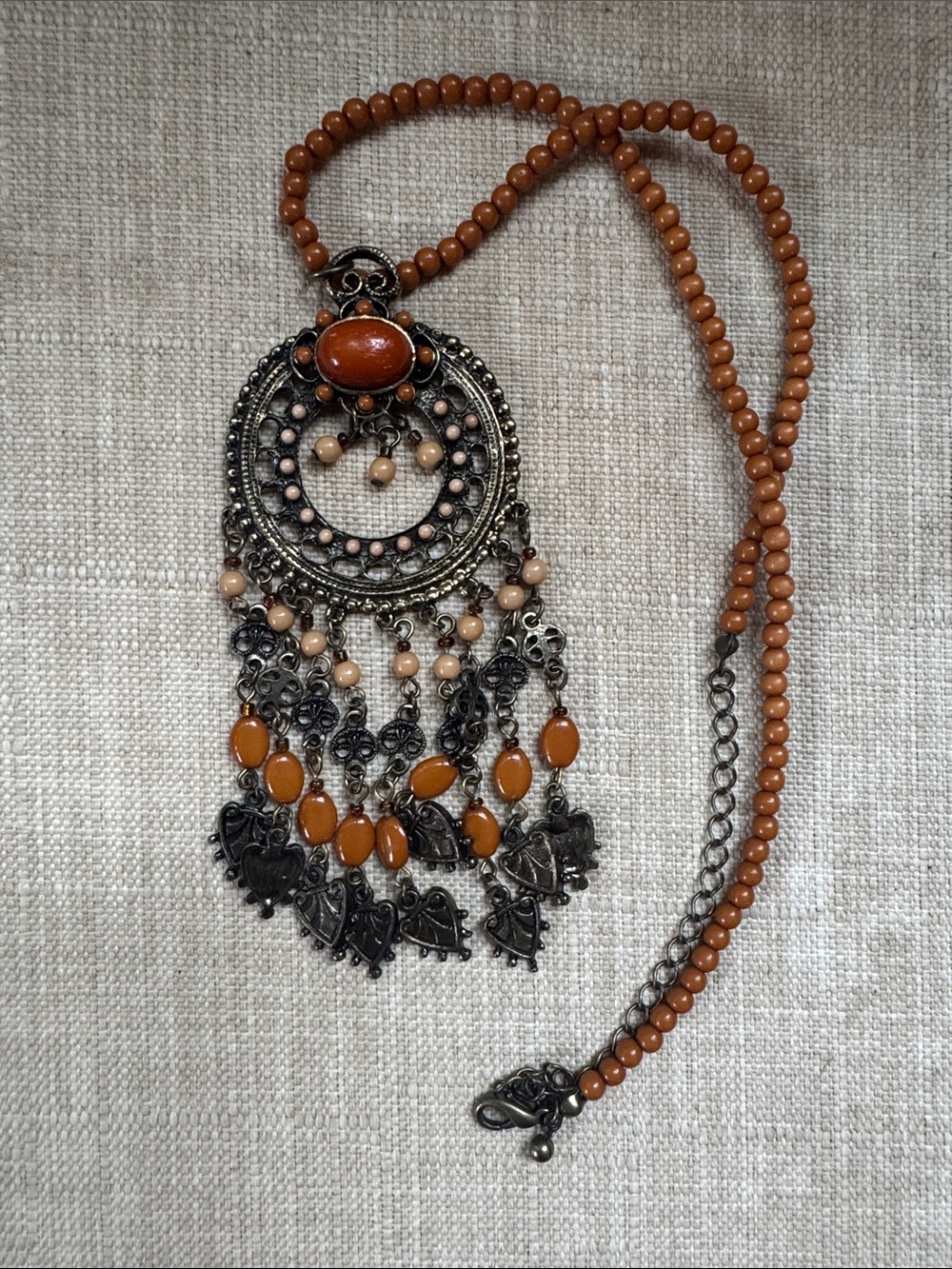 Boho Orange Beaded Pendant Necklace